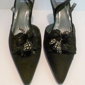 Stuart Weitzman Womens Shoes Black Suede Buckle Slingback Size 10 M NEW